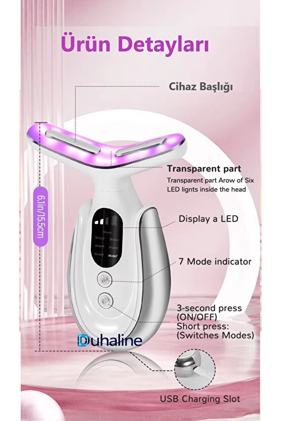 Yeni Nesil 7 Modlu LED Işıklı & EMS Mikro Akımlı Yüz Masaj Kırışıklık Gıdık Giderici Güzellik Cihazı