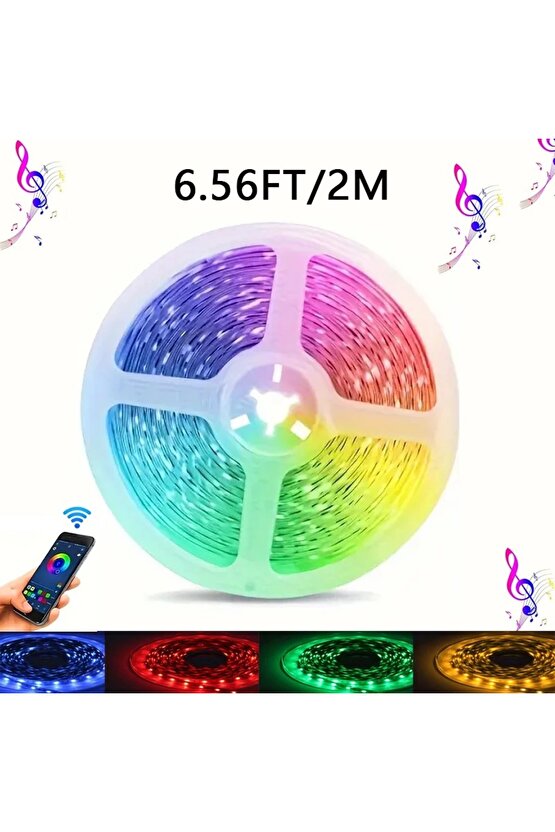 2M RGB LED Şerit Işık Müzik ve Ses Senkronizasyonu Bluetooth Telefon Kontrolü Zamanlayıcı