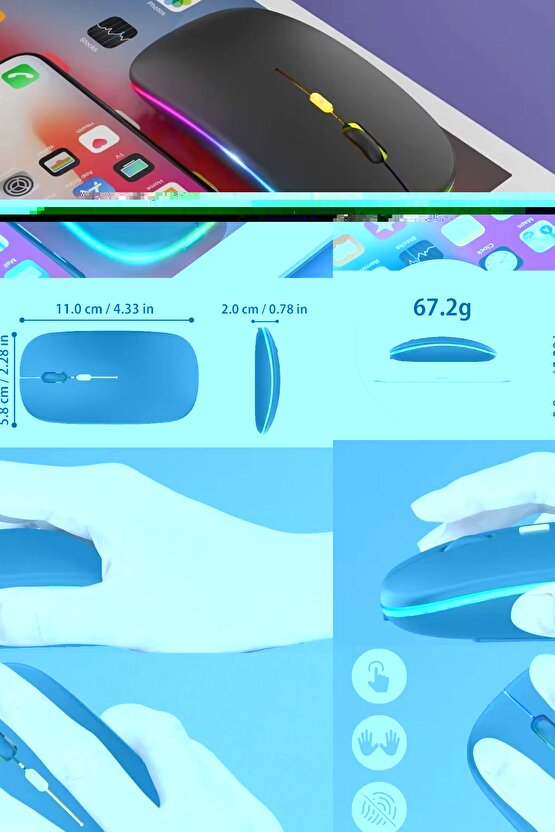 HUAWEI Matepad Pro 12.2 Tablet İçin RGB LED Işıklı Bluetooth+2.4Ghz Kablosuz Sessiz Şarjlı Mouse