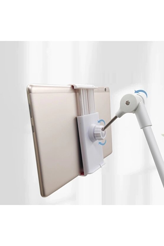 Alüminyum Alaşımlı Ayarlanabilir Uzun Kollu Telefon ve Tablet Tutucu Stand - Yatak ve Masa için