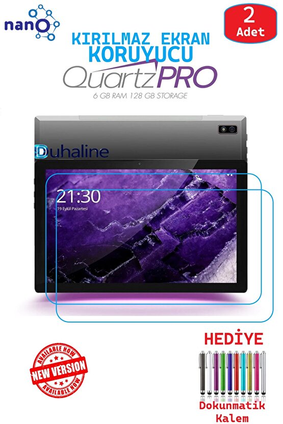 2 ADET Vorcom QuartzPro QuartzLITE 10.1 Tablet Tam Uyumlu Ekran Koruyucu Cam Nano HD Esnek Kırılmaz