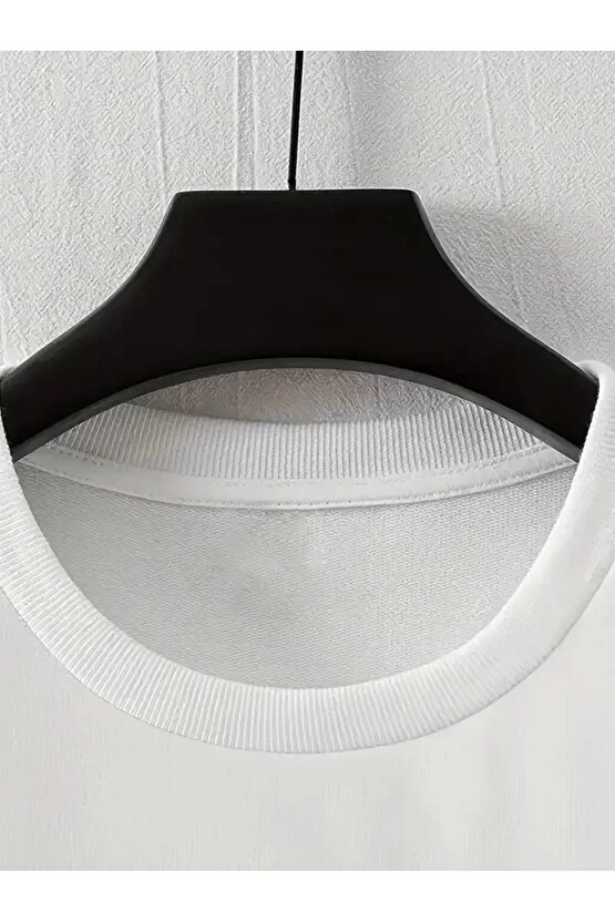 LB Baskılı Ön Arka Oversize Bisiklet Yaka Kısa Kol T-shirt - Beyaz