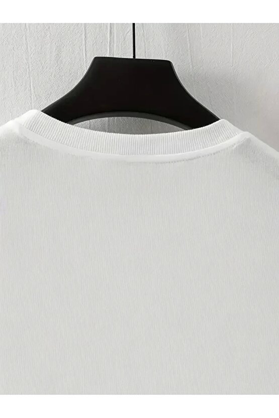 LB Baskılı Ön Arka Oversize Bisiklet Yaka Kısa Kol T-shirt - Beyaz