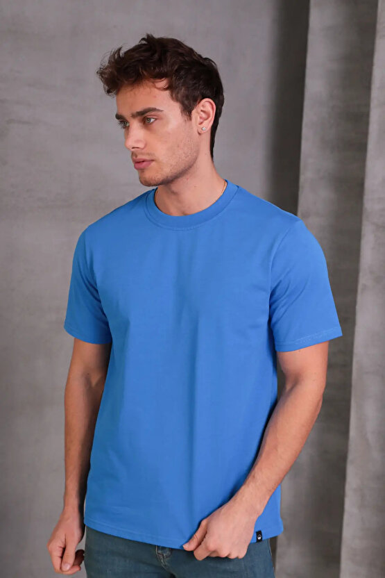 Erkek Relax Fit Bisiklet Yaka %100 Pamuk Rahat Kesim Basic Tişört