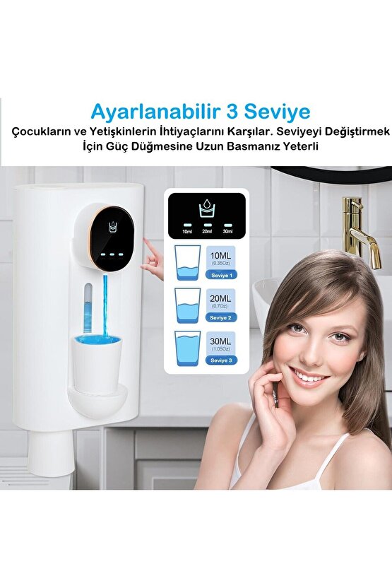 Otomatik Ağız Bakım Suyu Gargara Dispanseri 3 Modlu Şarjlı 540ml Kapasiteli 2 Manyetik Bardak