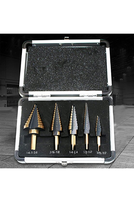 Profesyonel 5 Adet Titanyum Kademeli Matkap Ucu Sac, Metal, Alüminyum, Ahşap Delme Seti Özel Kutulu