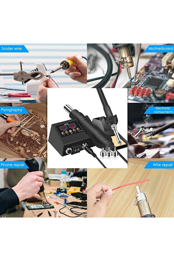 Sıcak Hava Üflemeli Havya İstasyonu Dijital Ekran Lehim Maknesi ve Hava Tabancası +Tamir Matı HEDİYE