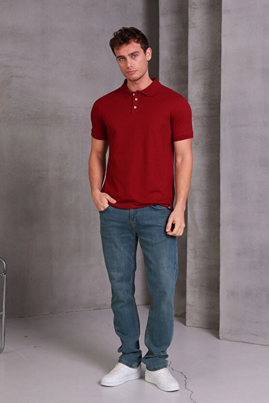 Erkek Slim Fit Pamuklu Yumuşak Doku Nefes Alan Kumaş Yakalı Tişört