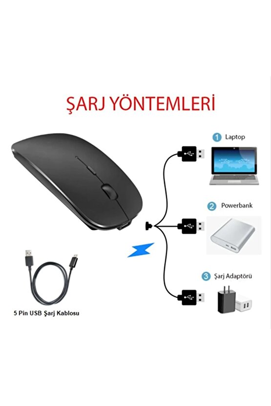 Samsung Galaxy Tab S9 Ultra Tablet Uyumlu Bluetooth Şarjlı 2.4Ghz Kablosuz Mouse Sessiz Tıklama