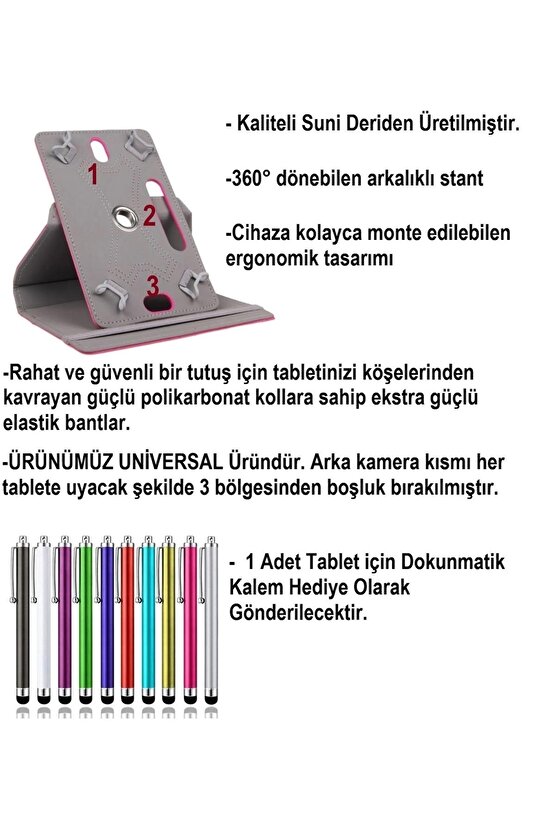 Casper Via L40 10.4 Standlı Tablet Kılıfı+Nano Kırılmaz Ekran Koruyucu+Dokunmatik Kalem