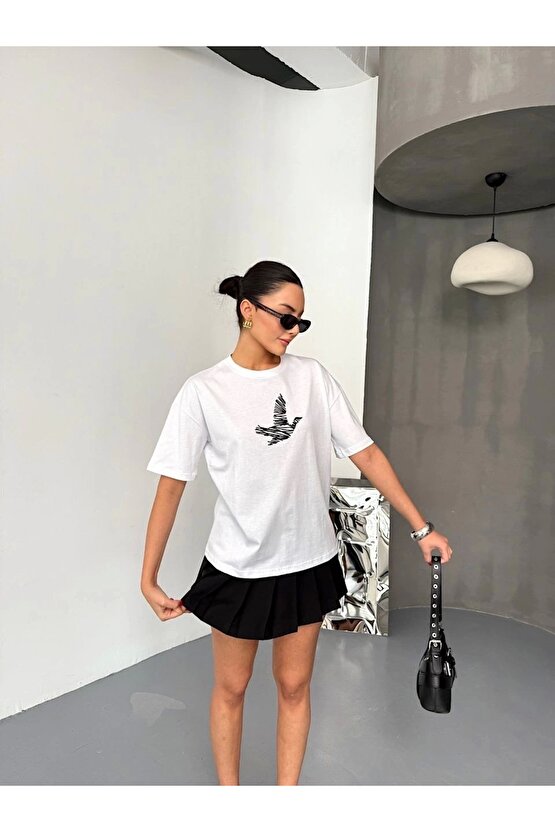 Kısa Kol Baskılı T-shirt - Beyaz