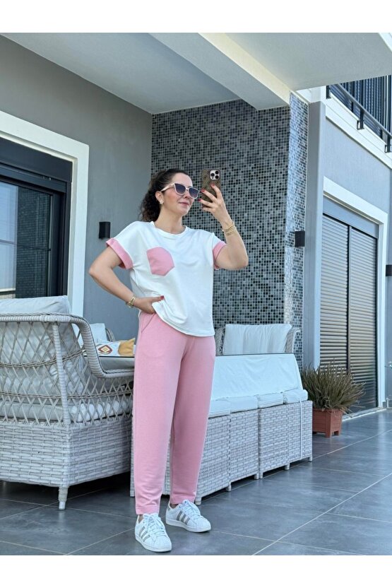 Kadın Kristal Kumaş Garnili Cep Detaylı Ikili Takım