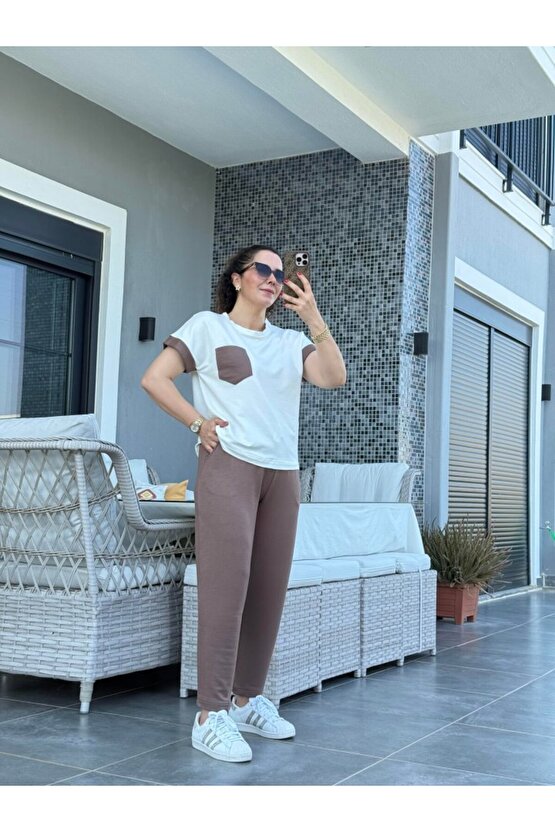 Kadın Kristal Kumaş Garnili Cep Detaylı Ikili Takım