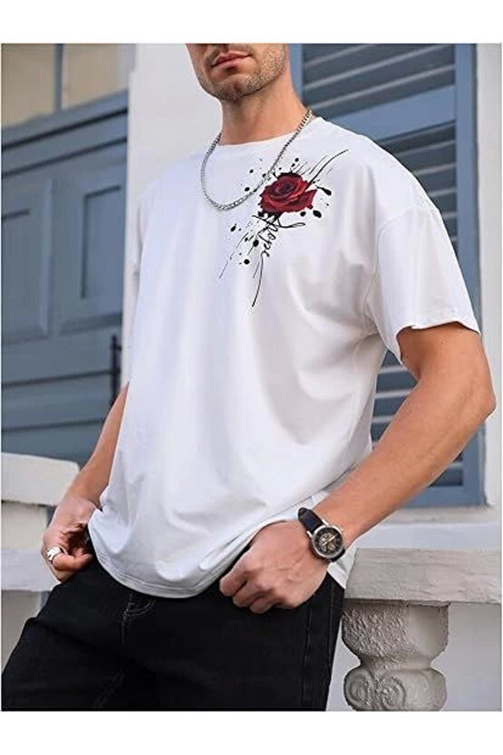 EQURİ Erkek Bisiklet Yaka Kısa Kol Baskılı T-shirt - Beyaz