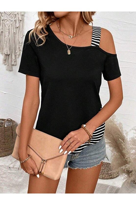 Kadın Kısa Kollu Omuzdan Askılı Viskon Bluz