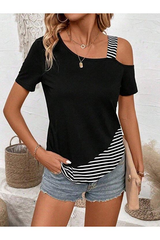 Kadın Kısa Kollu Omuzdan Askılı Viskon Bluz