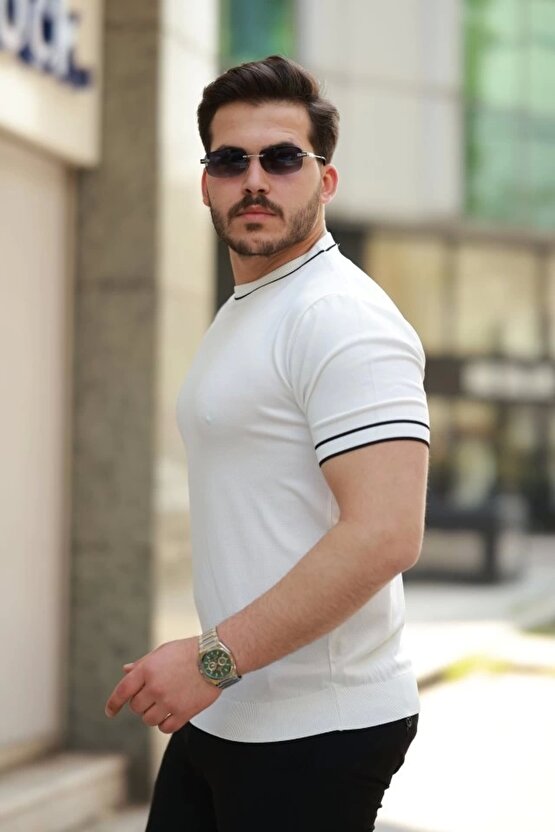 Erkek Bisiklet Yaka Ribanalı Kısa Kollu Tshirt