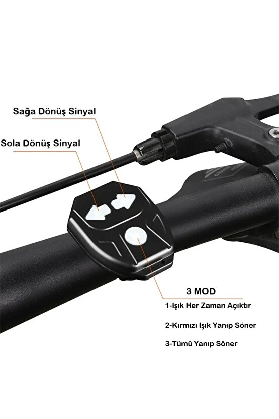 Bisiklet Dönüş Sinyali 5 Işık Seçeneği Şarj Edlebilir Bisiklet Arka LED Uyarı Işığı Uzaktan Kumanda