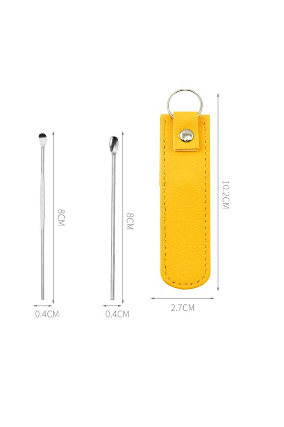 Kulak Temizleme Seti Hijyenik Bakım İçin 6 Parça ve Taşınabilir Sarı Deri Çanta