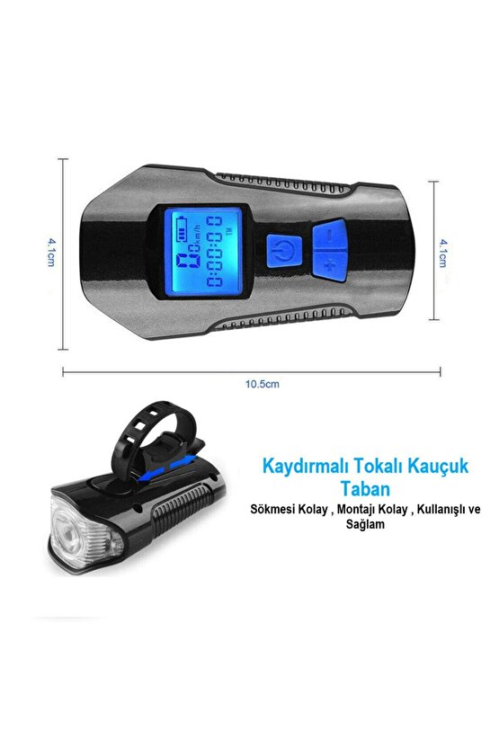 Bisiklet Lcd Hız Gösterge Km Ekranı Su Geçirmez Şarjlı Led Işık 4 Mod Işık Korna 6 Mod Ses 3 In 1