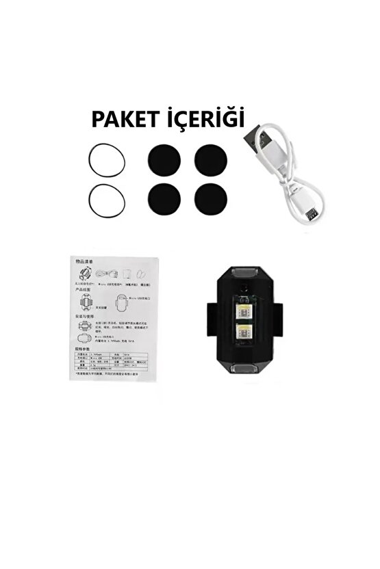 7 Renk Mini Led Şarjlı 45w Dron Scooter Bisiklet Motorsiklet Araba Çakarlı Led Uyarı Işığı 2 Adet