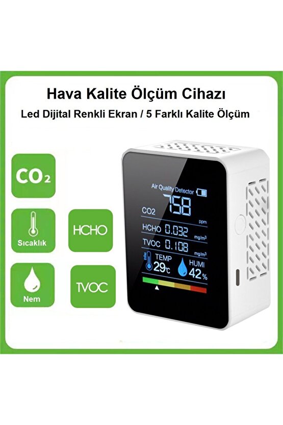 Hava Dedektörü Hava Kalite Karbondioksit Ölçüm Cihazı 5i 1 Arada