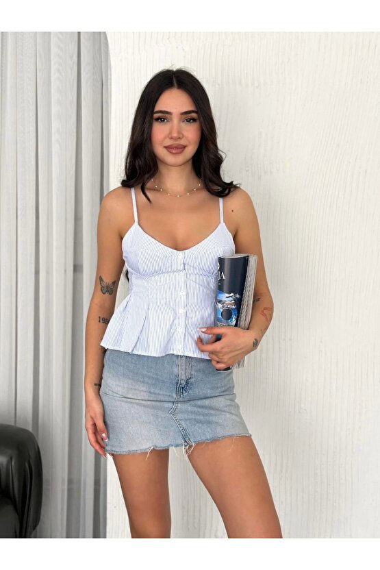 Askılı Dekolte detaylı crop - Açık Mavi