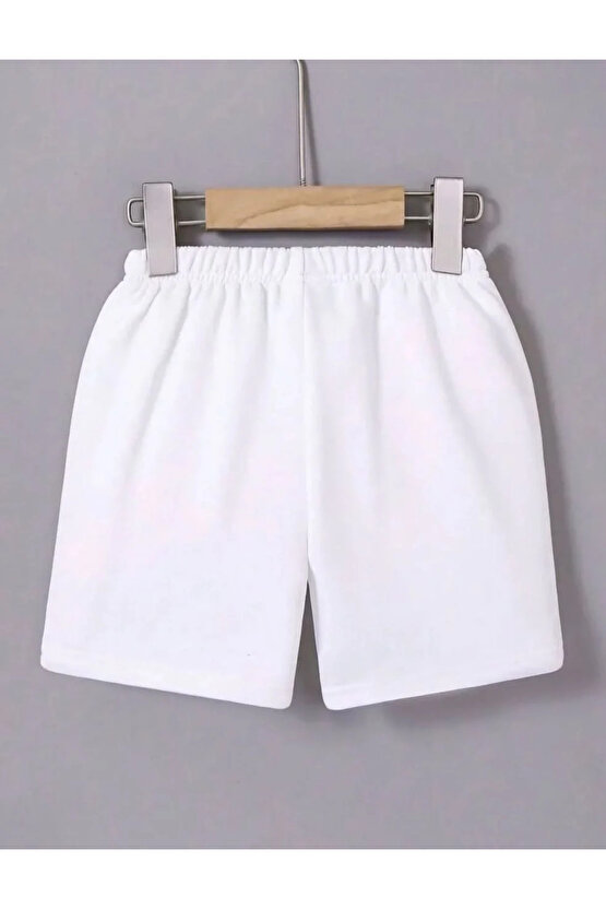 Kadın Beli Lastikli Baskılı Mini Şort - Beyaz