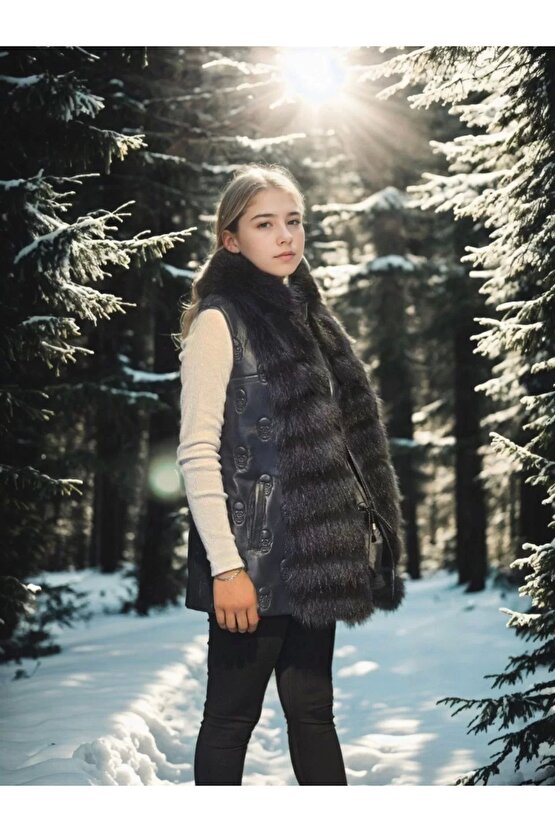 Kadın Kolsuz Fermuarlı Yelek - Lacivert