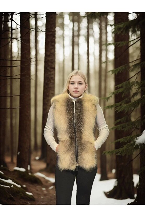 Kadın Kolsuz Hakiki Yelek - Fuşya