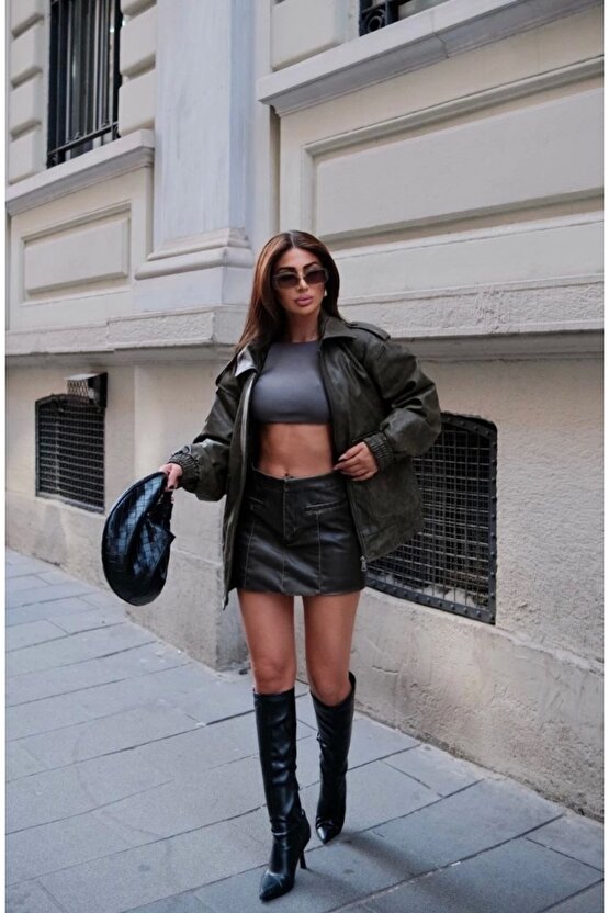 Suni Deri Pilot Ceket