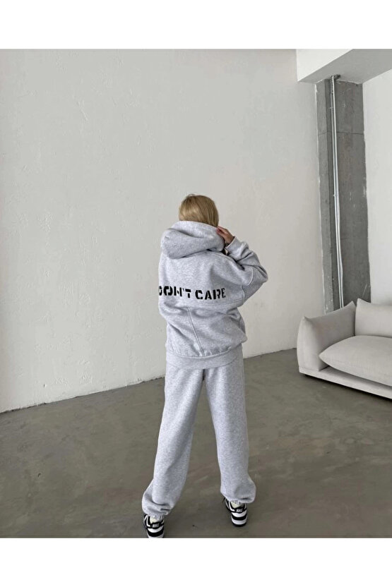 Nakış İşlemeli Üç İplik Sweat Takım- Gri