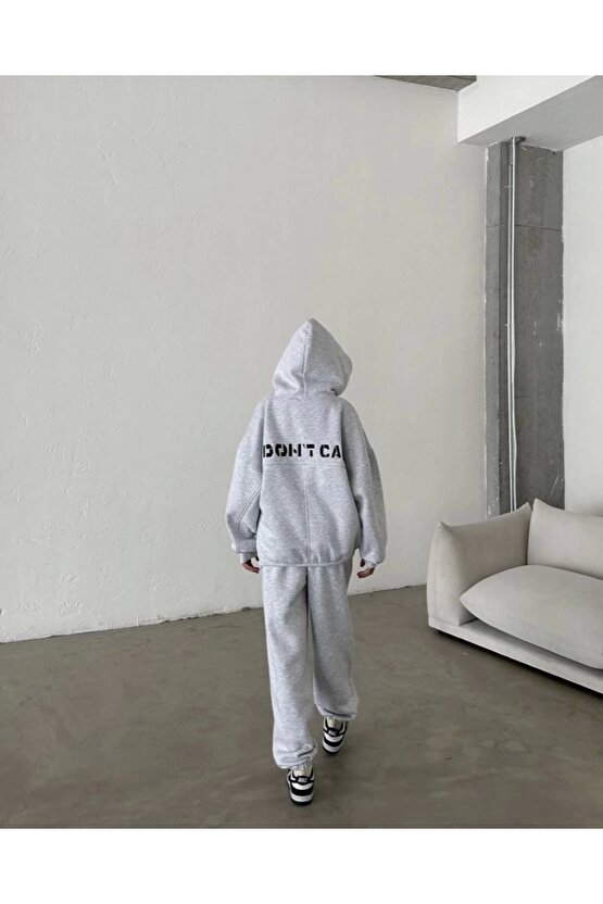 Nakış İşlemeli Üç İplik Sweat Takım- Gri