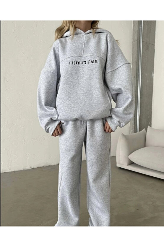 Nakış İşlemeli Üç İplik Sweat Takım- Gri