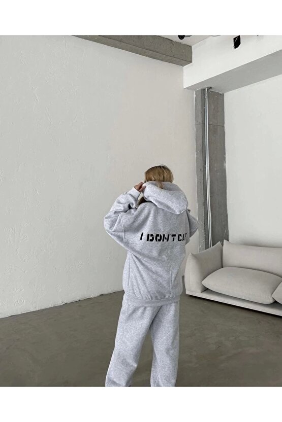 Nakış İşlemeli Üç İplik Sweat Takım- Gri