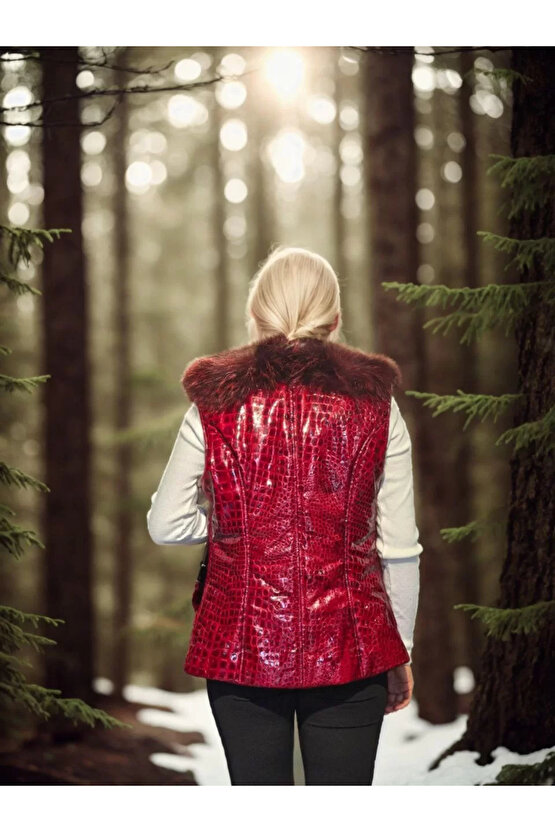 Kadın Kolsuz Fermuarlı Yelek - Kırmızı