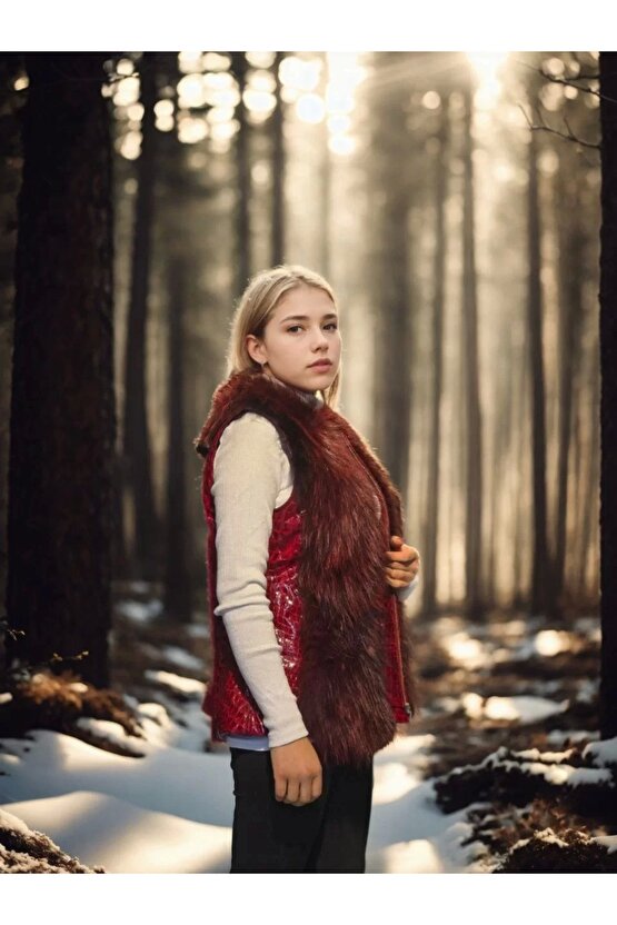 Kadın Kolsuz Fermuarlı Yelek - Kırmızı