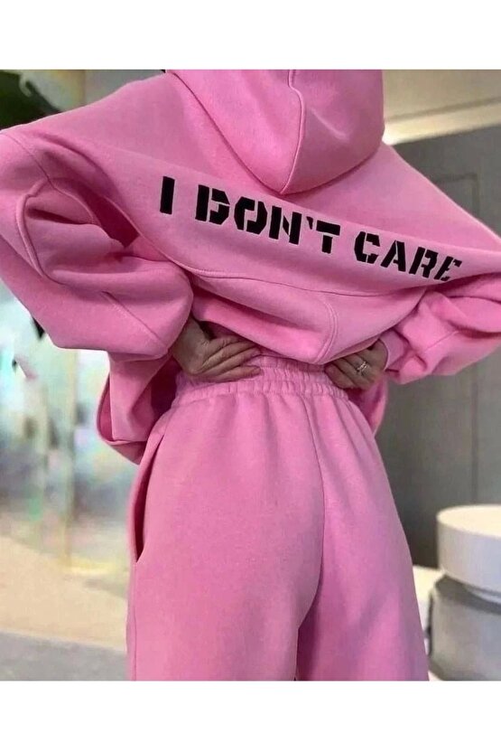 Velmora Nakış İşlemeli Üç İplik Sweat Takım- Pembe -VLMR