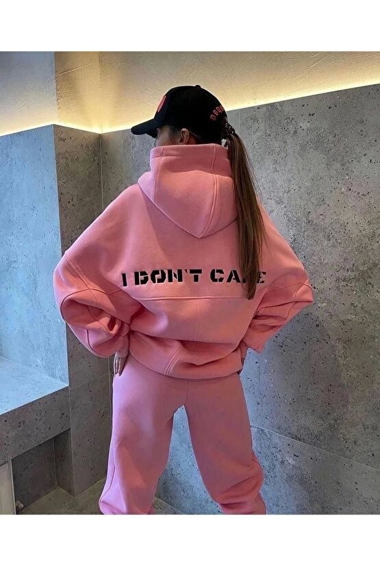 Nakış İşlemeli Üç İplik Sweat Takım- Pembe