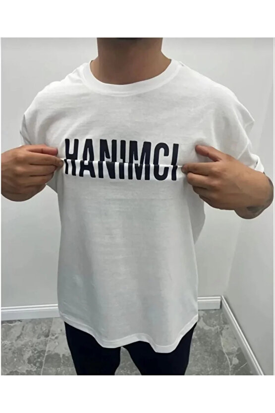 Unisex Bisiklet Yaka Katlanan Baskılı T-Shirt - Beyaz