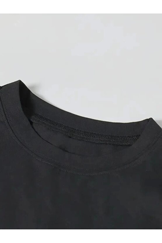 Ördek Baskılı ve Yuvarlak Yakalı Kadın Günlük Büyük Boy Siyah Tişört. - Siyah