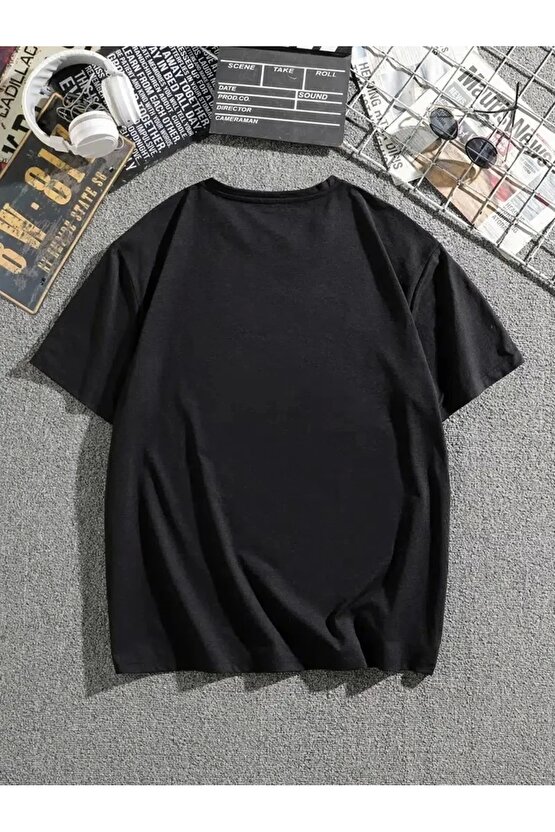 Erkek Dağ Grafikli Tişört, Yaz için Büyük Beden Rahat T-shirt - Siyah