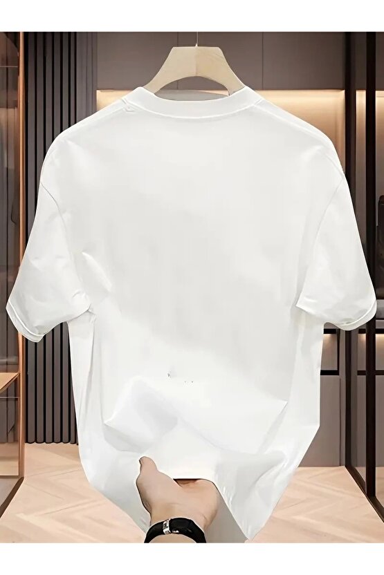 AICG Ön Arka Baskılı Bisiklet Yaka Kadın Oversize Bisiklet Yaka T-shirt - Beyaz