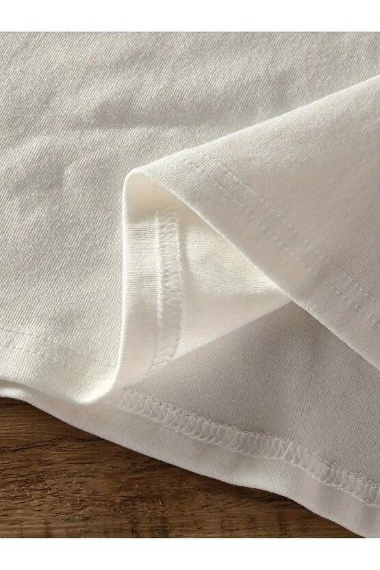 201 Penye Compack Baskılı Oversize Bisiklet Yaka Kısa Kol Yazlık T-shirt - Beyaz