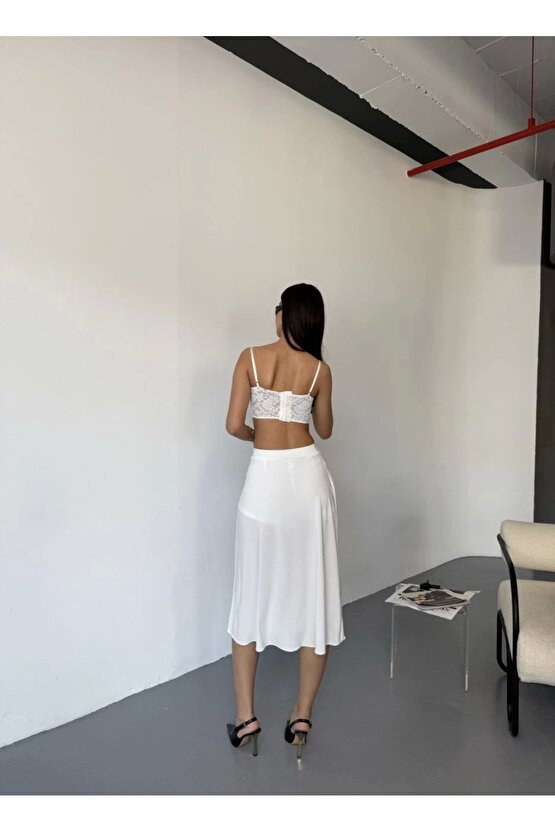 Cepli Şortlu Yırtmaçlı Etek - Beyaz