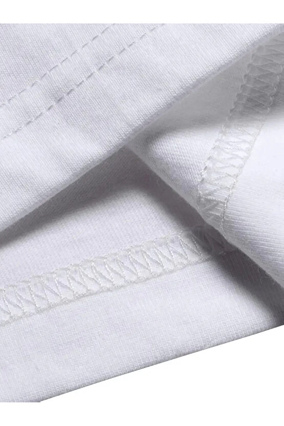 201 Penye Compack Özgür kuşlar Baskılı Oversize Bisiklet Yaka T-shirt - Beyaz