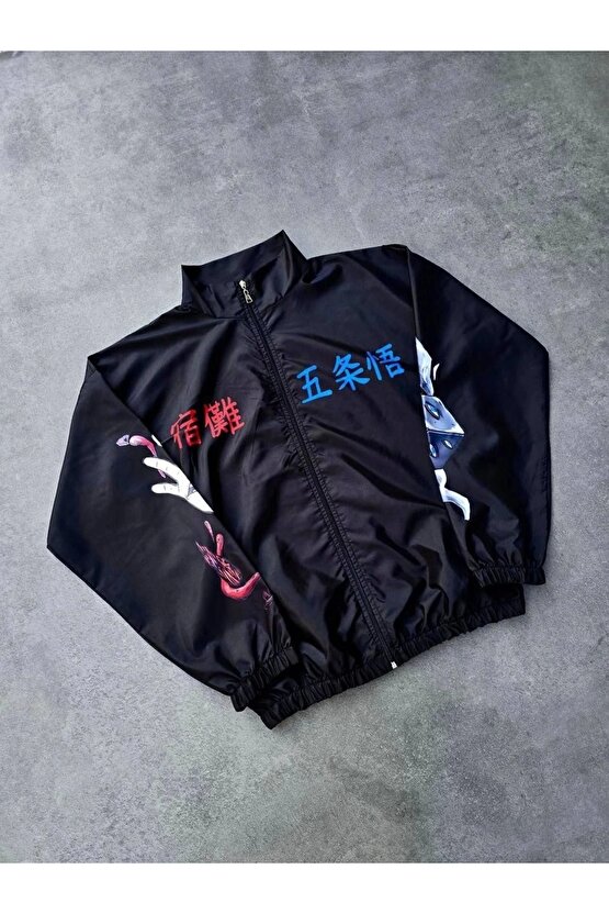 Fermuarlı Dijital Baskılı Rüzgarlık - Siyah