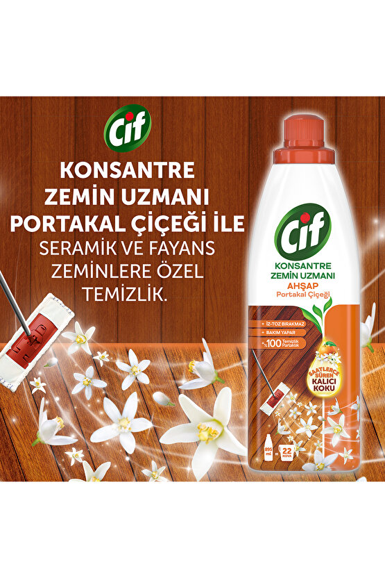 Konsantre Zemin Uzmanı Ahşap Portakal Çiçeği %100 Temizlik Ve Parlaklık 895 ml 2adet