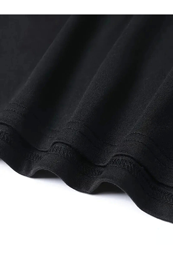 201 Penye Compack Baskılı Oversize Bisiklet Yaka Kısa Kol T-shirt - Siyah