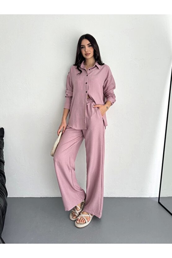 Gömlek Pantolon ikili Takım - Toz Pembe